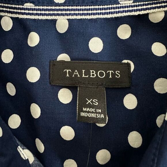 Talbots Womens Navy White Polka Dot button down shirt XS NEW - Picture 4 of 8